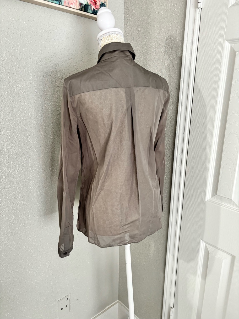 Akris Punto Taupe Embellished Button-Down Shirt - Picture 9 of 15